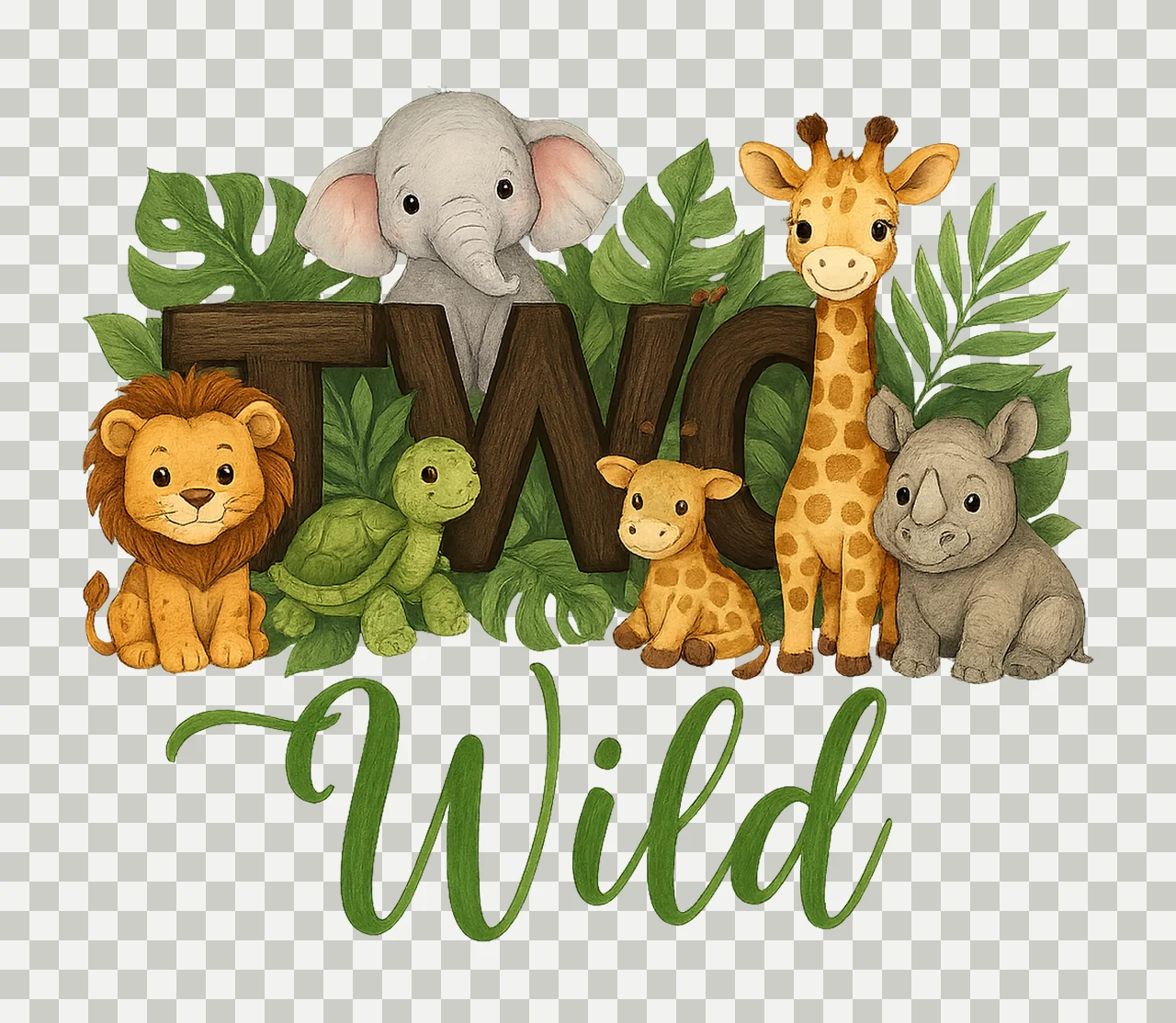 Two Wild Safari Animals 2nd Birthday Artwork Jungle Animal transparency and detail preview thumbnail