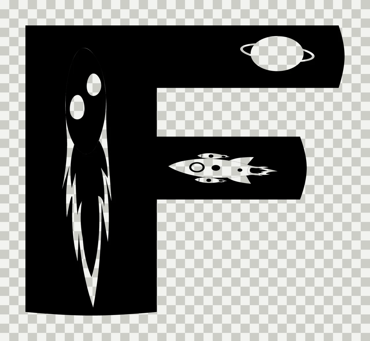 Space F Rocket Ship Letter transparency and detail preview thumbnail