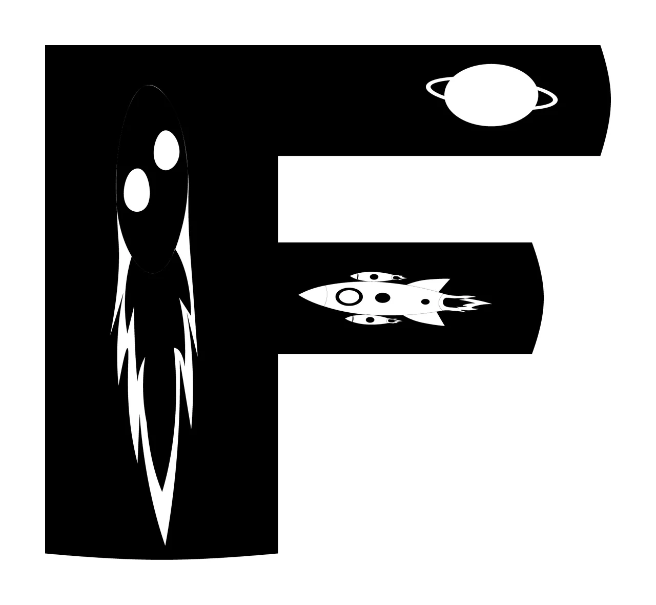 Space F Rocket Ship Letter