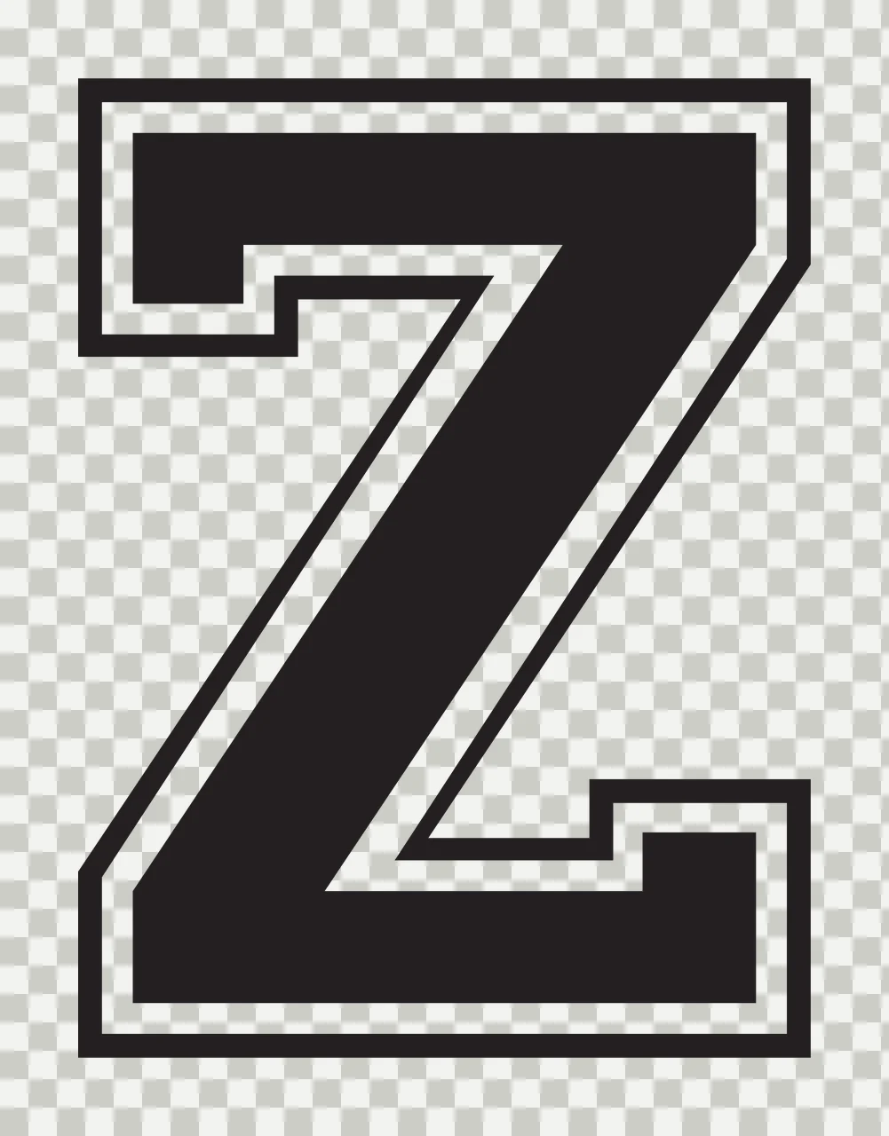 Z Letter Design with double outline border and block serif shape in black and white transparency and detail preview thumbnail