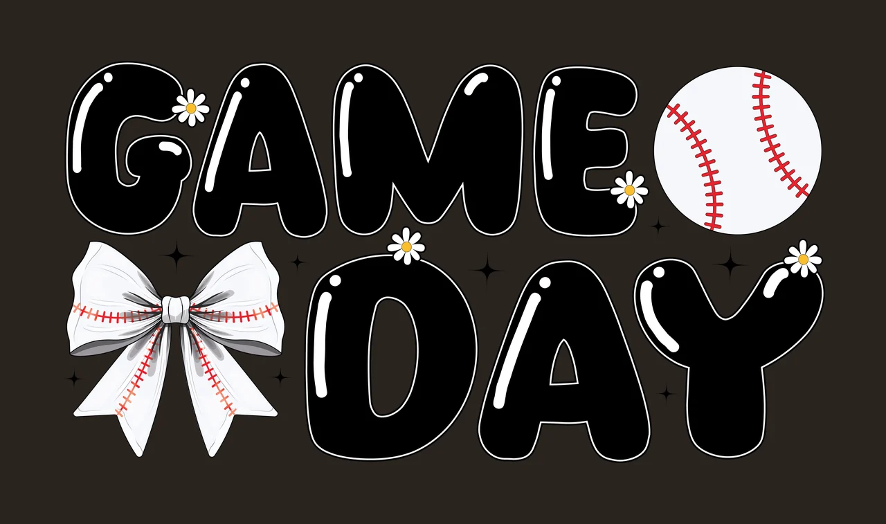 Game Day Text With Decorative Bow decorating star circle black contrast preview thumbnail