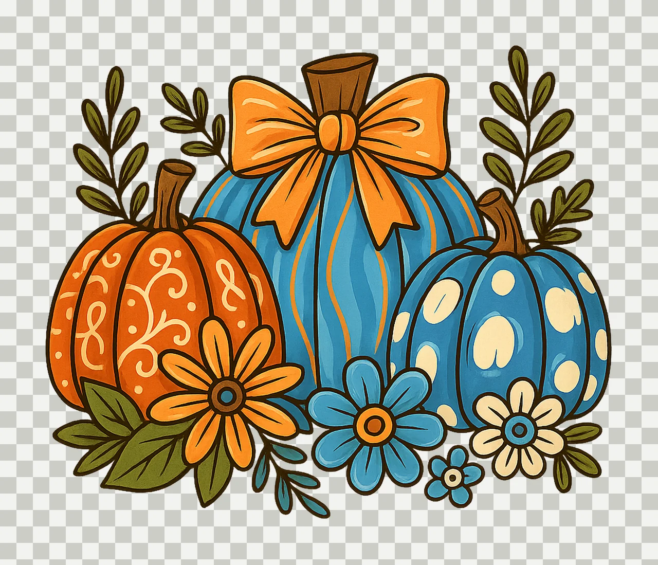 Floral Fall Pumpkin Floral Coquette Autumn Design Girly Fall transparency and detail preview thumbnail