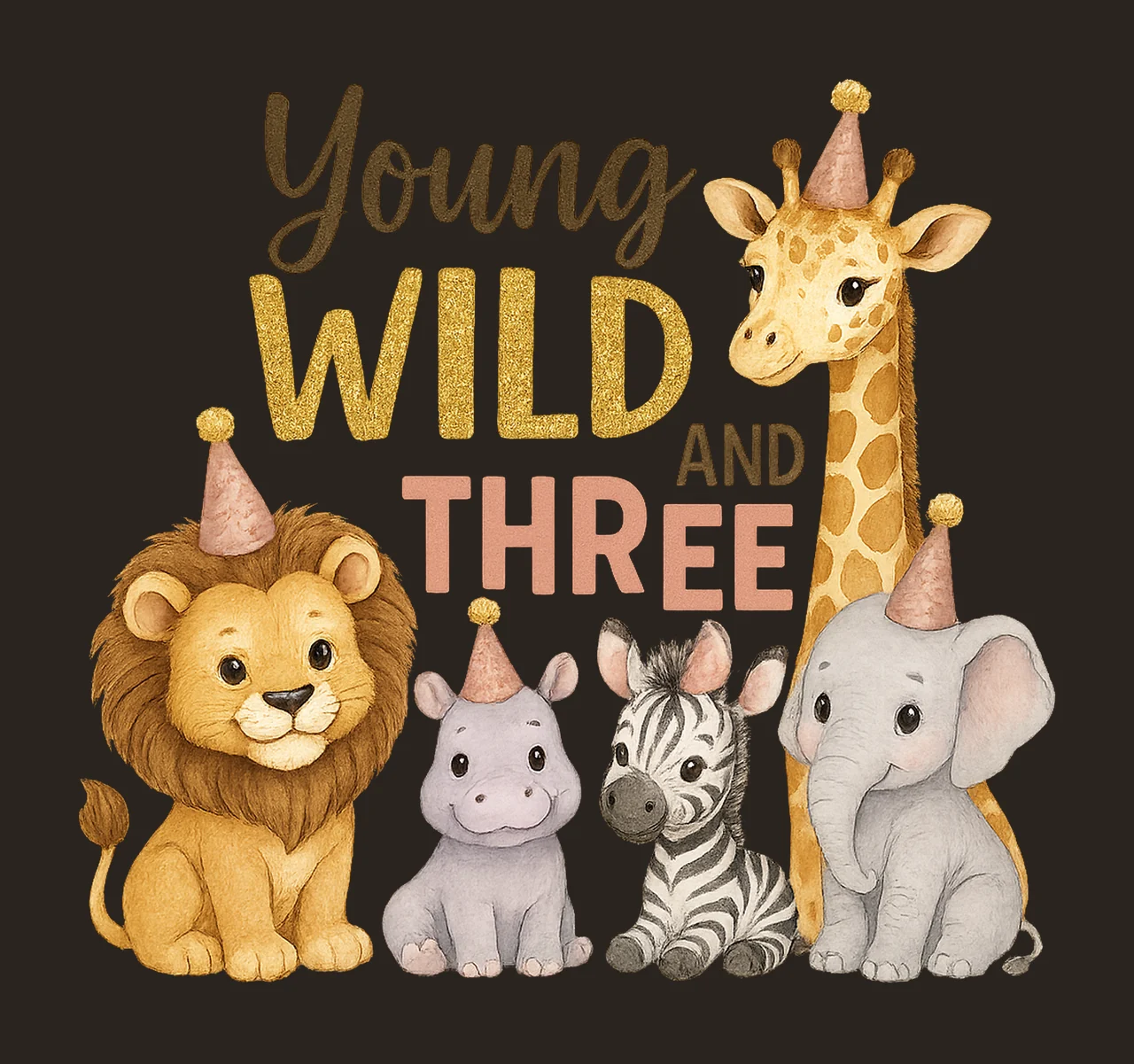 Young Wild Three Safari 3rd Birthday Pink Jungle Animals contrast preview thumbnail