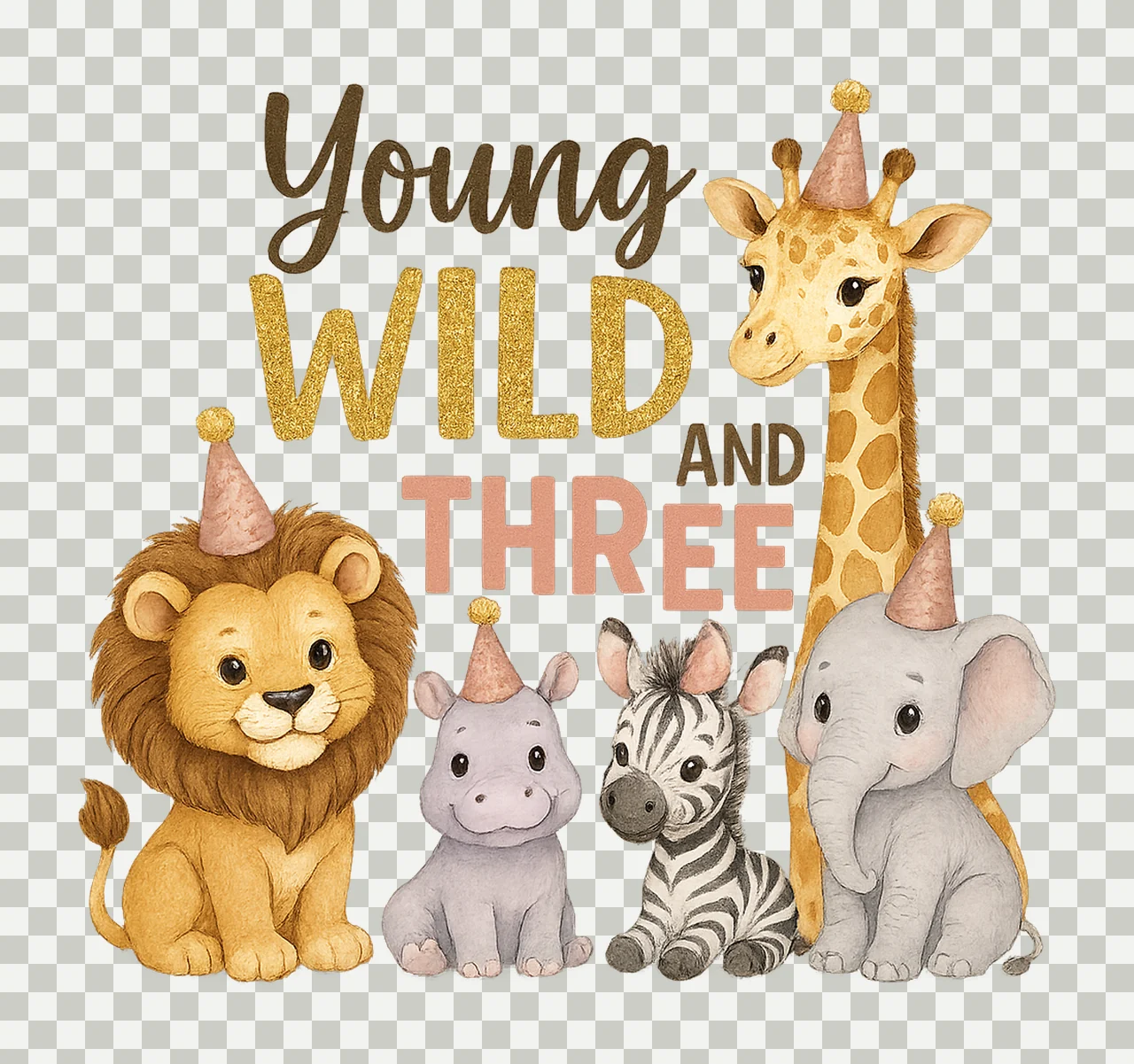 Young Wild Three Safari 3rd Birthday Pink Jungle Animals transparency and detail preview thumbnail