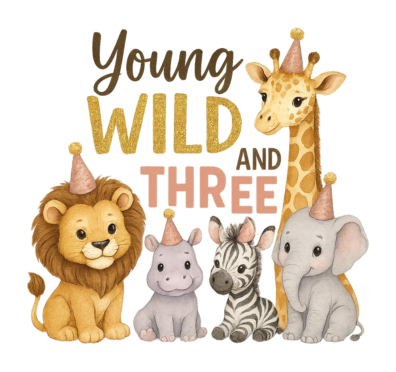 Young Wild Three Safari 3rd Birthday Pink Jungle Animals