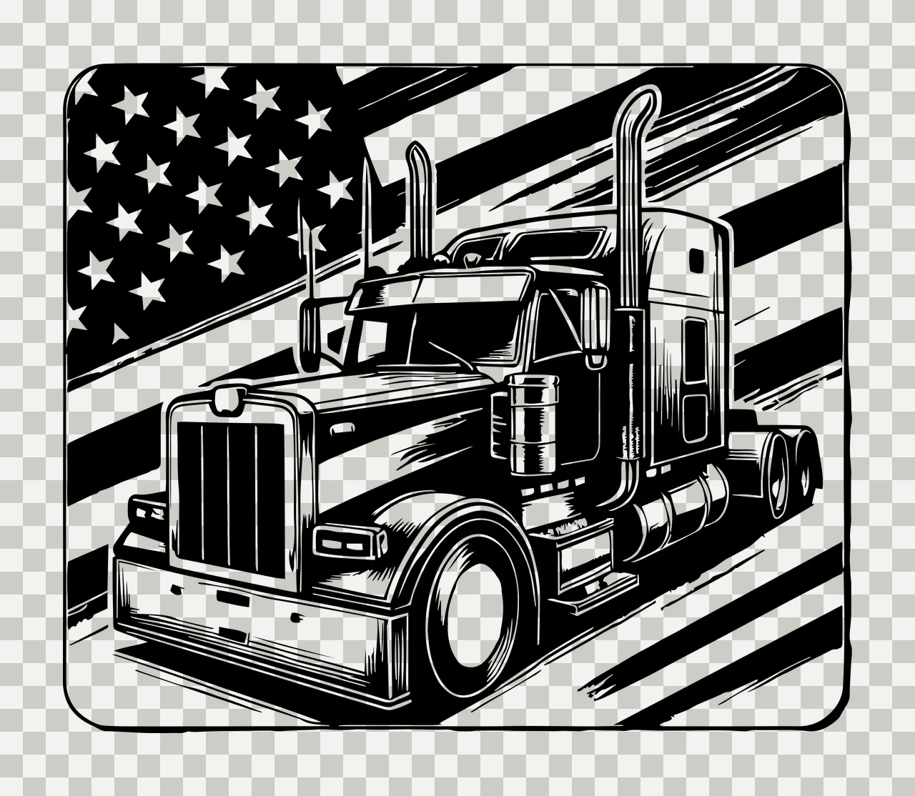 Semi Truck Flag Hauling Before American moving exhaust stacks transparency and detail preview thumbnail