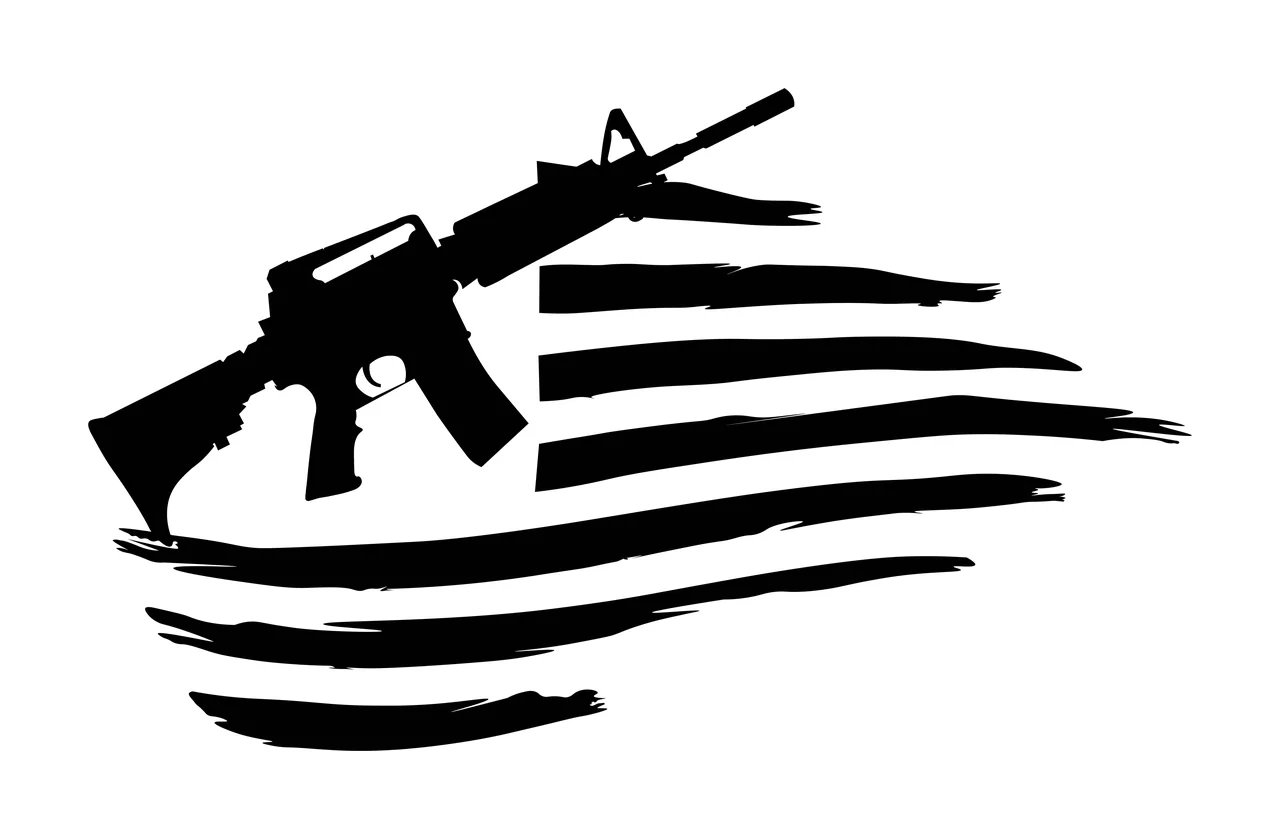 Flag Rifle Silhouette With Stripes and Overlapping firearm