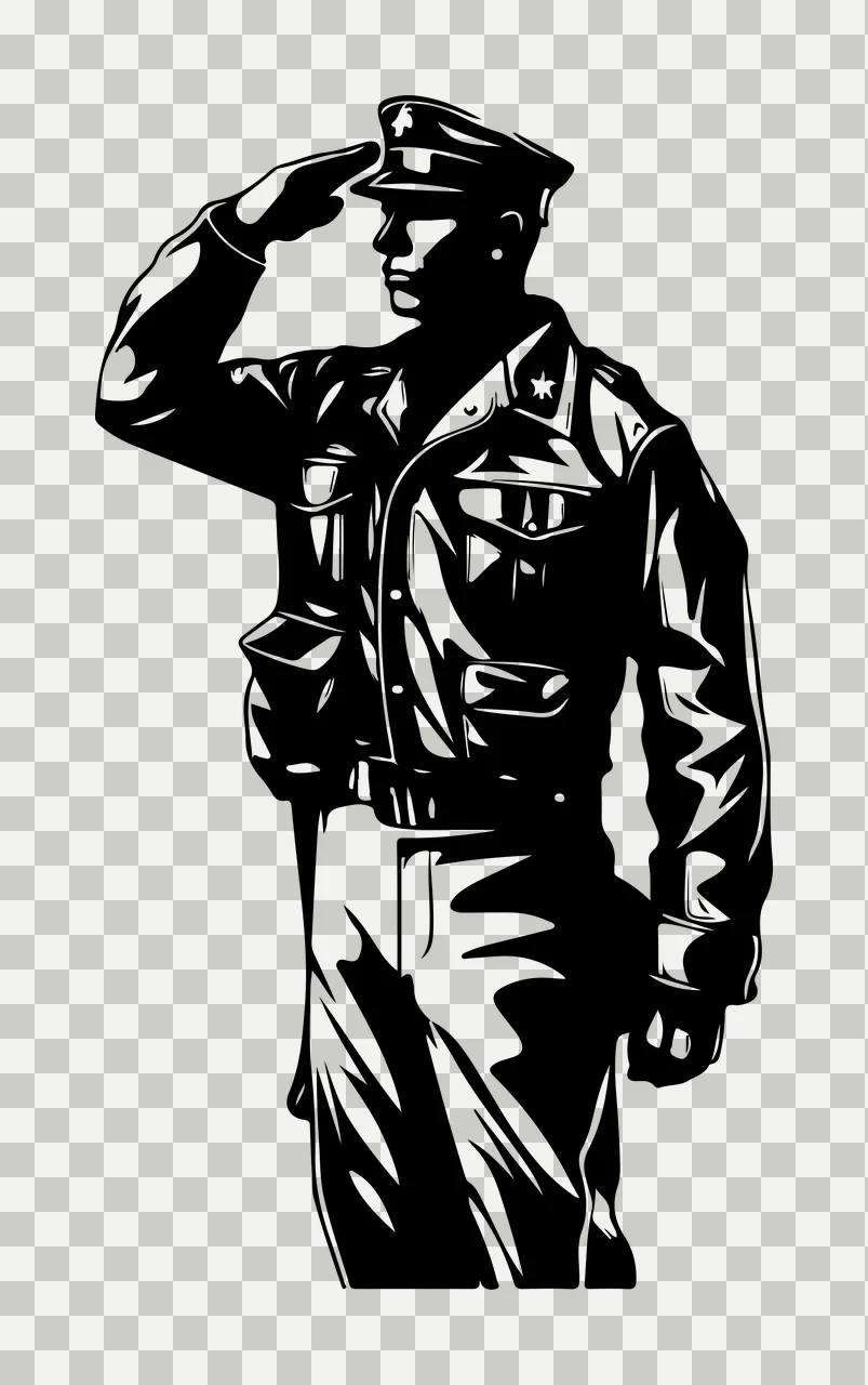 Military Officer Saluting In Uniform Illustration hat jacket transparency and detail preview thumbnail