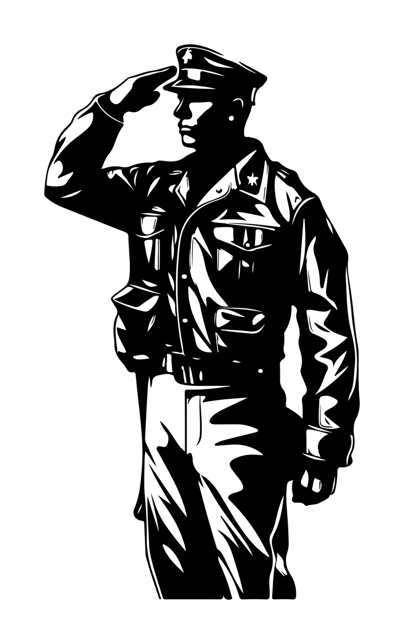 Military Officer Saluting In Uniform Illustration hat jacket