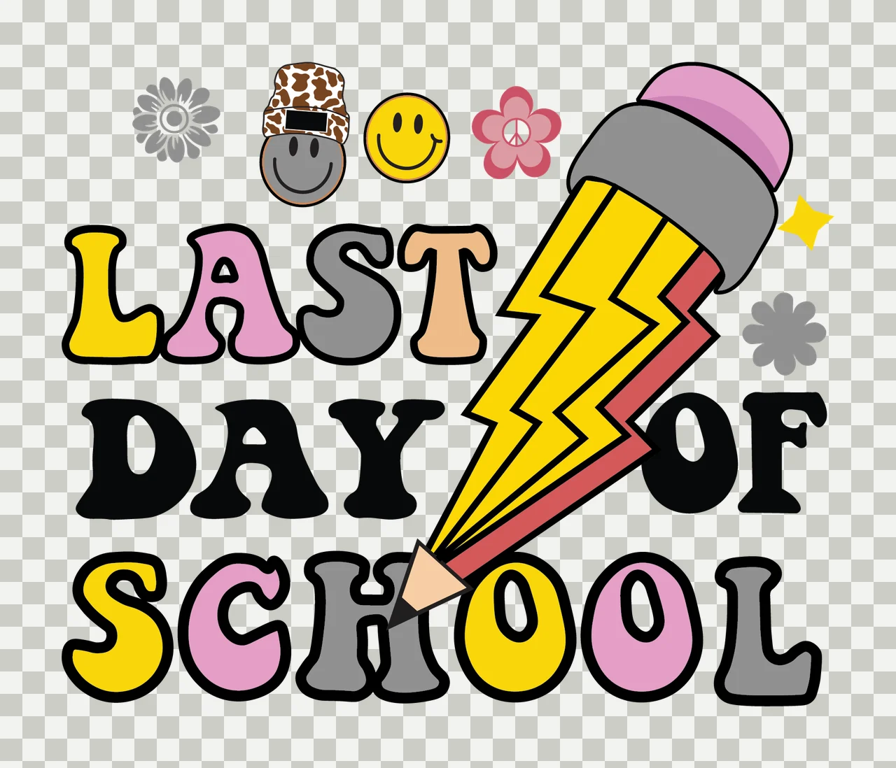 Last Day Of School Pencil Bolt pointing flower lightning silhouette transparency and detail preview thumbnail