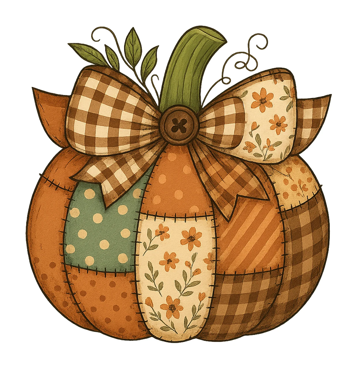 Vintage Patchwork Pumpkin Autumn Sublimation Design Fall