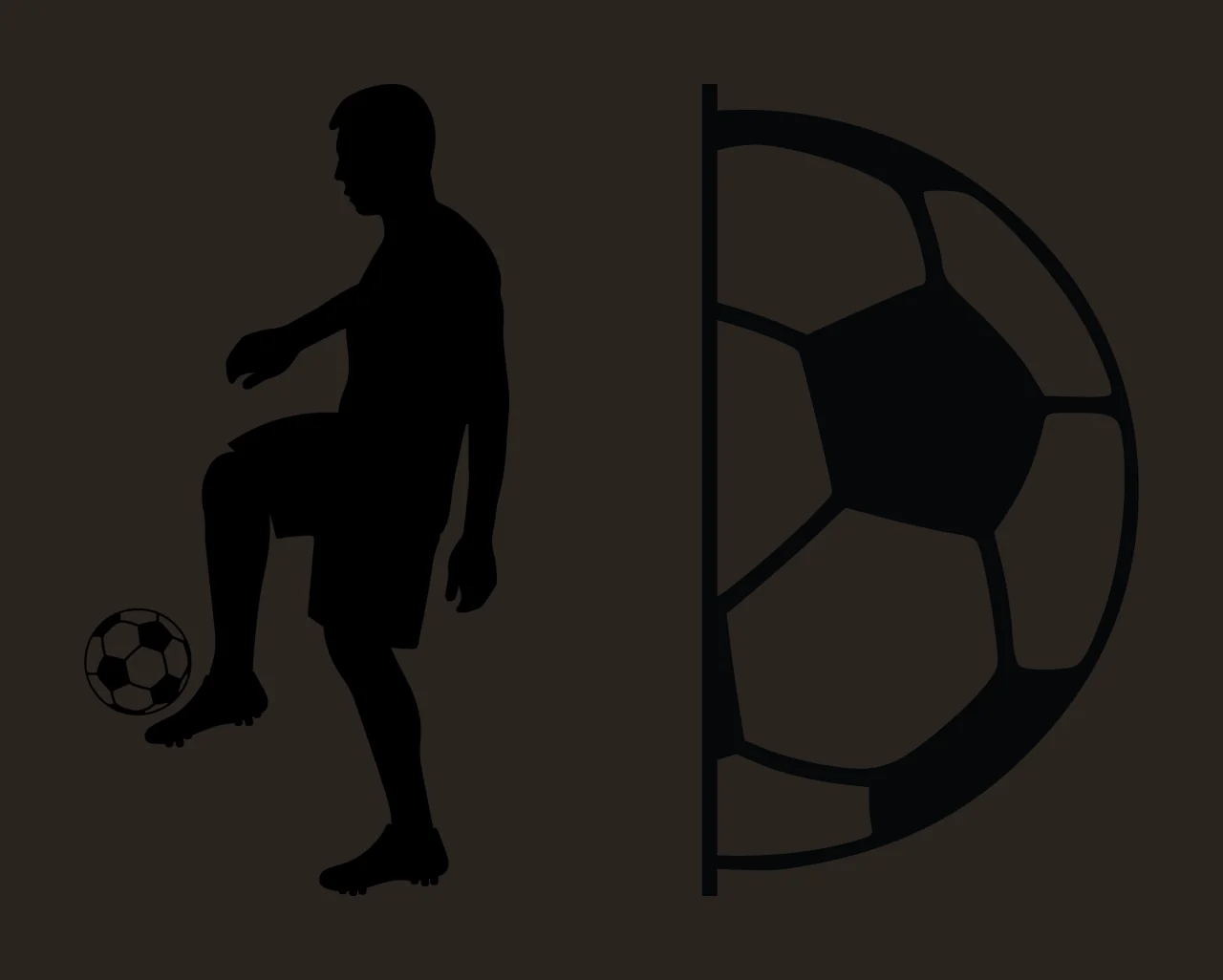 Soccer Player Silhouette Beside Partial Ball dribbling black contrast preview thumbnail