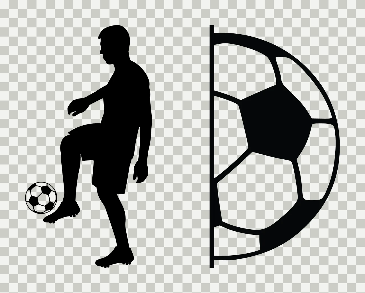 Soccer Player Silhouette Beside Partial Ball dribbling black transparency and detail preview thumbnail