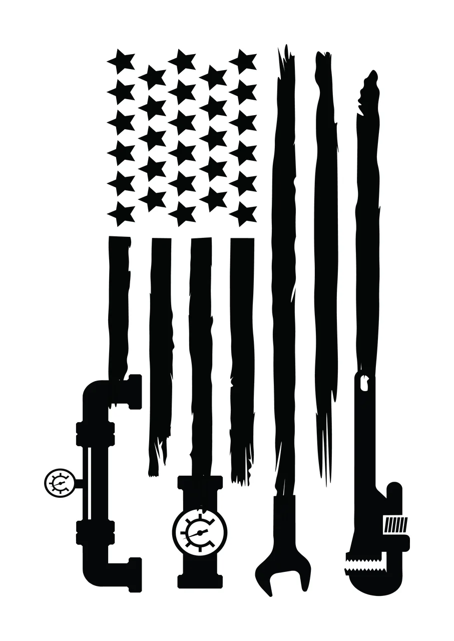 Flag Industrial American Tool Illustration stars pipes wrench
