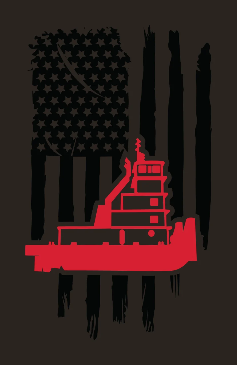 Boat Tugboat Silhouette Over American Flag distressed graphic contrast preview thumbnail