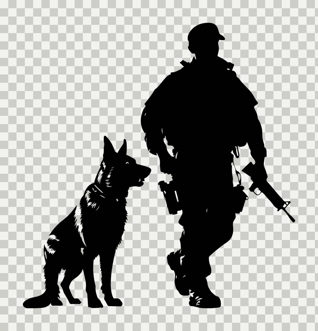 Dog Soldier And Silhouette Standing rifle black white military transparency and detail preview thumbnail