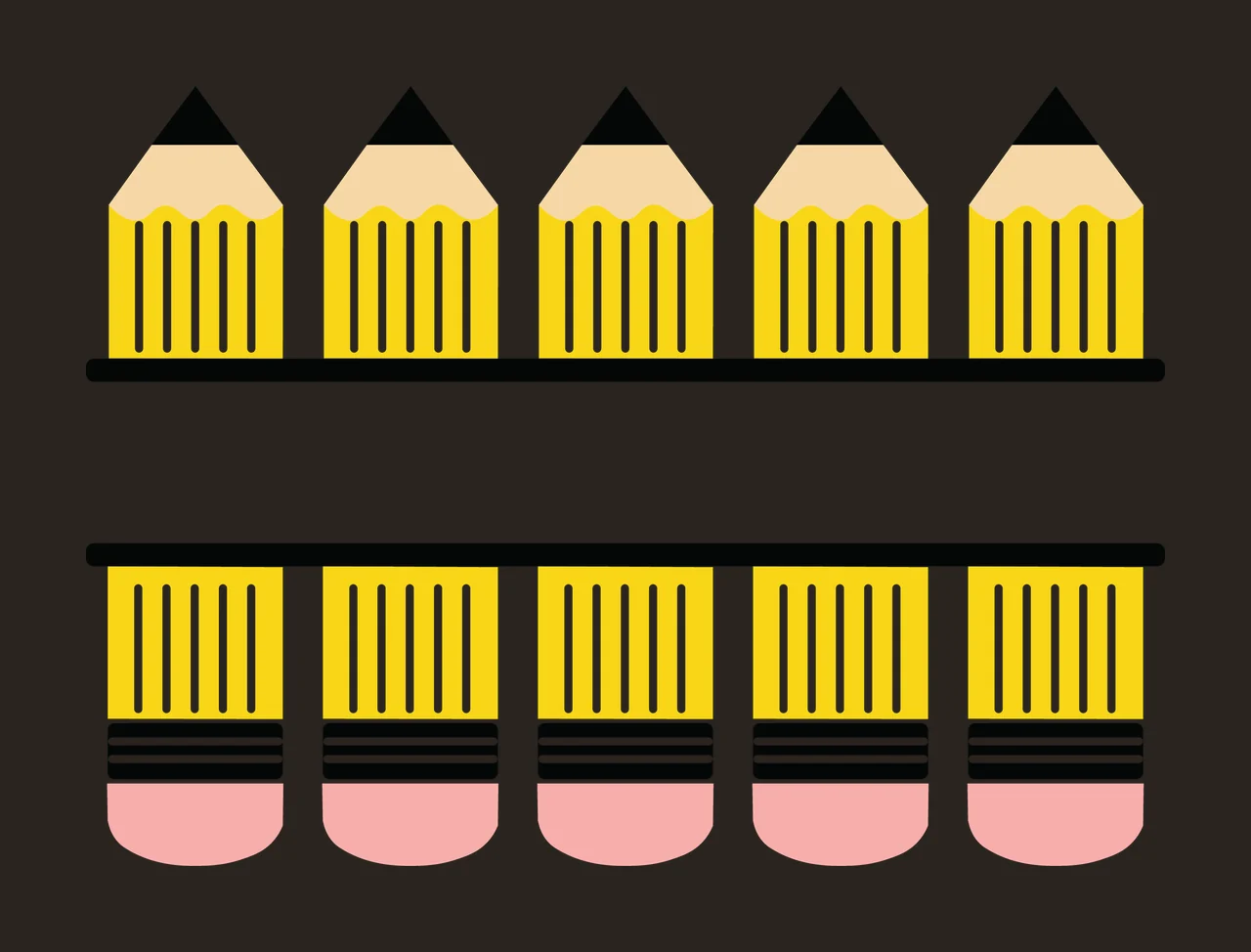 Pencils Aligned In Two Horizontal Rows With Yellow contrast preview thumbnail