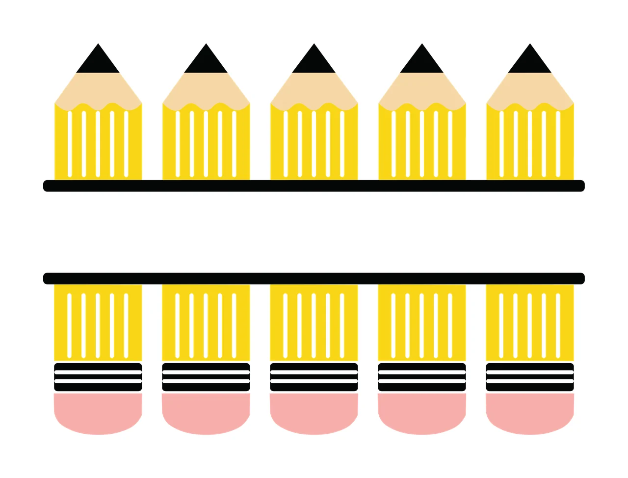 Pencils Aligned In Two Horizontal Rows With Yellow