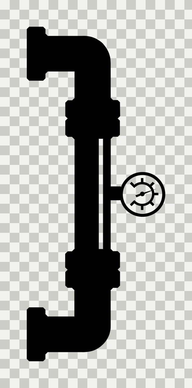 Black Pipe Segment With A Circular Pressure Gauge flange silhouette transparency and detail preview thumbnail