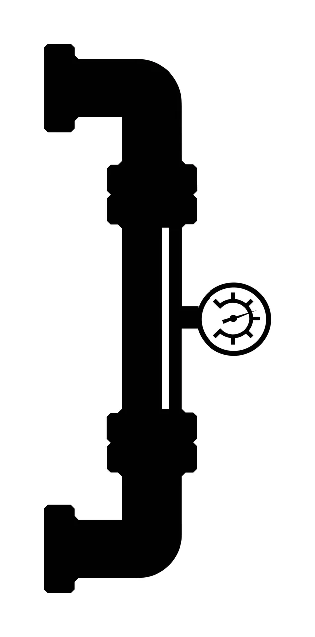 Black Pipe Segment With A Circular Pressure Gauge flange silhouette