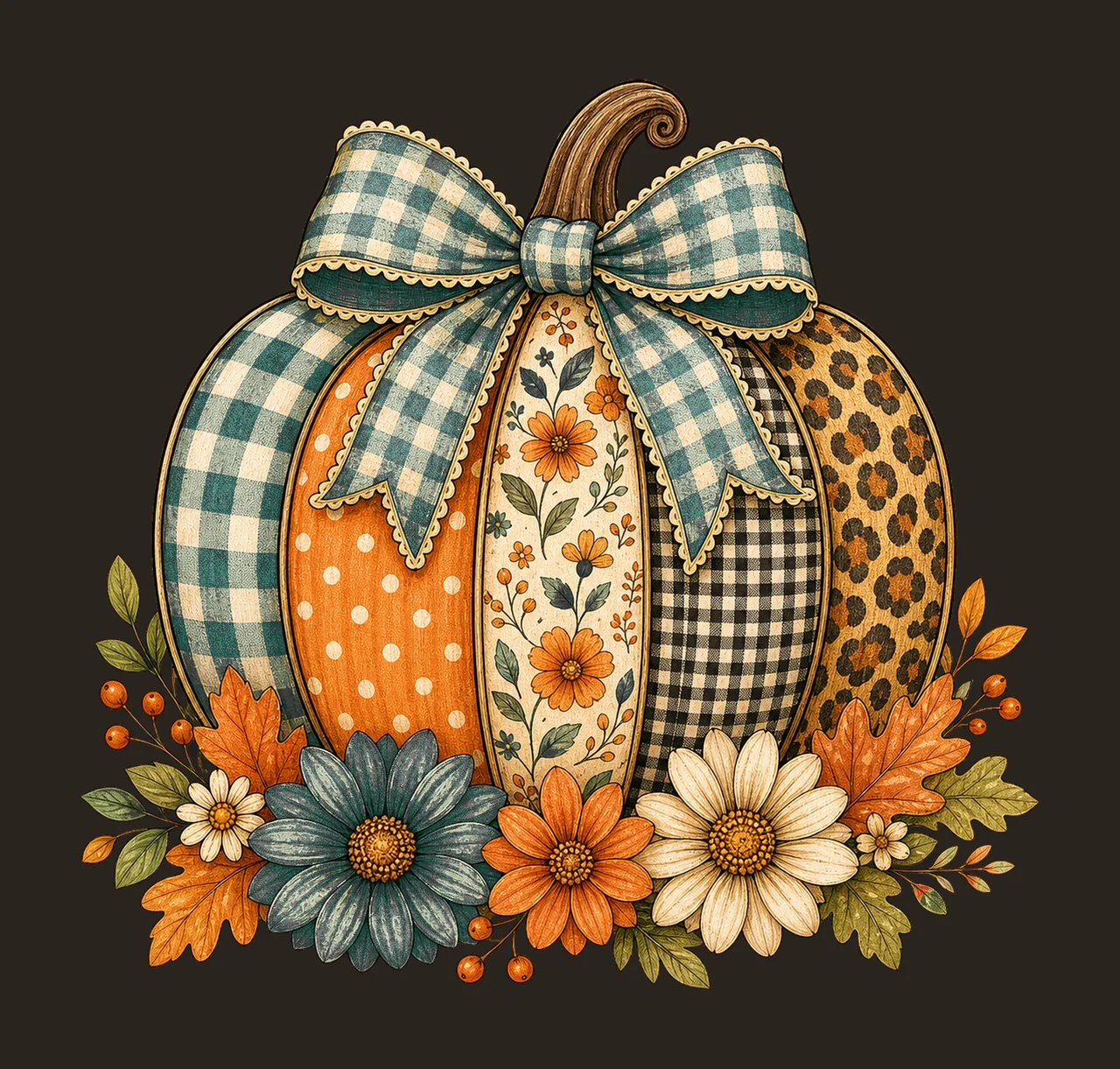 Floral Fall Pumpkin Preppy Pumpkin Coquette Variation A contrast preview thumbnail