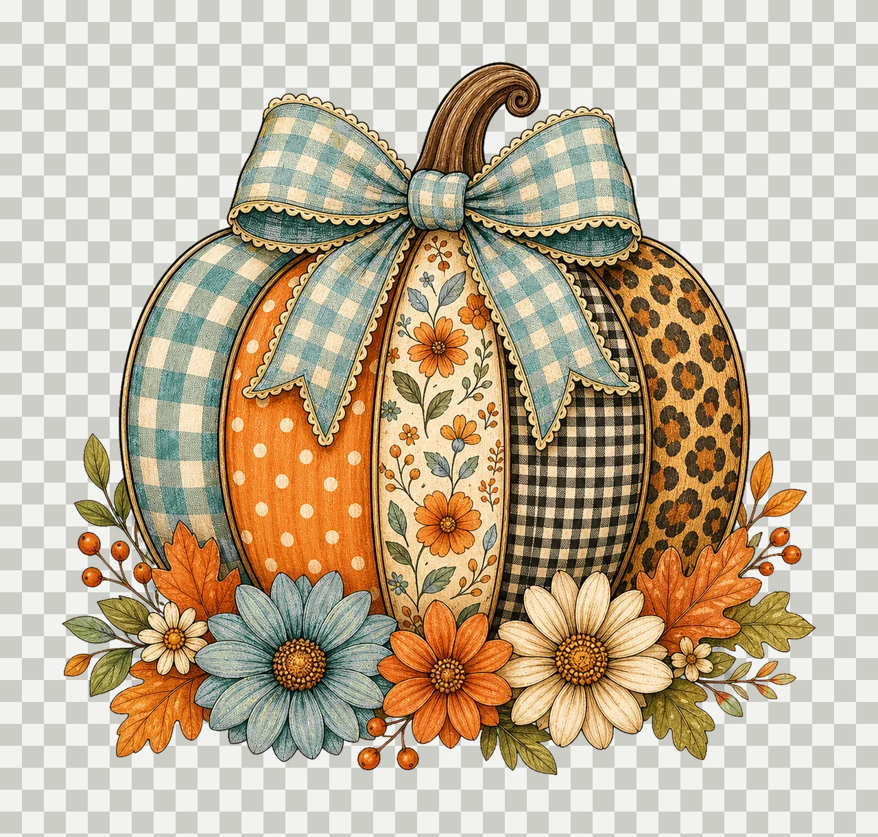 Floral Fall Pumpkin Preppy Pumpkin Coquette Variation A transparency and detail preview thumbnail