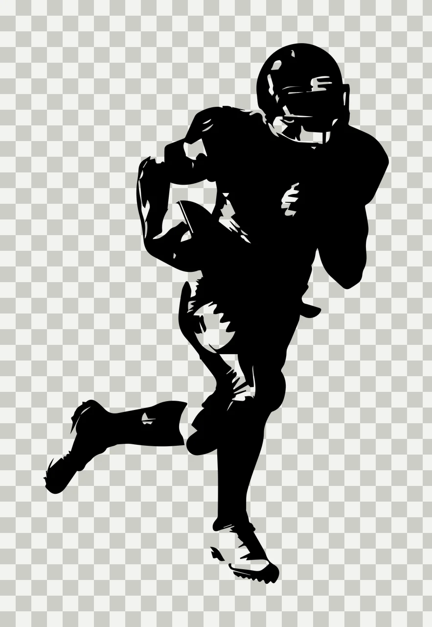 Football Player Running With Ball helmet cleats Stenciled silhouette transparency and detail preview thumbnail
