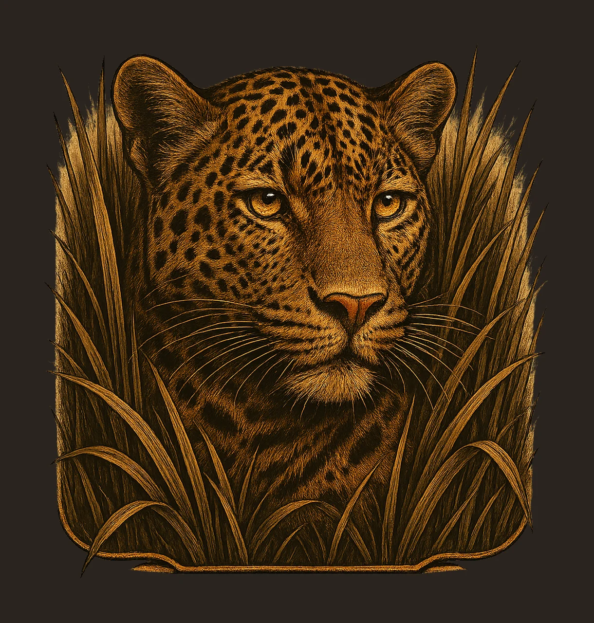 Leopard Engraving Wildlife Predator Hidden in Grass Jungle contrast preview thumbnail