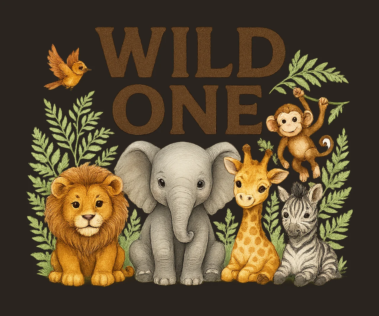 Safari Wild One Birthday Watercolor Jungle Animals Kids contrast preview thumbnail