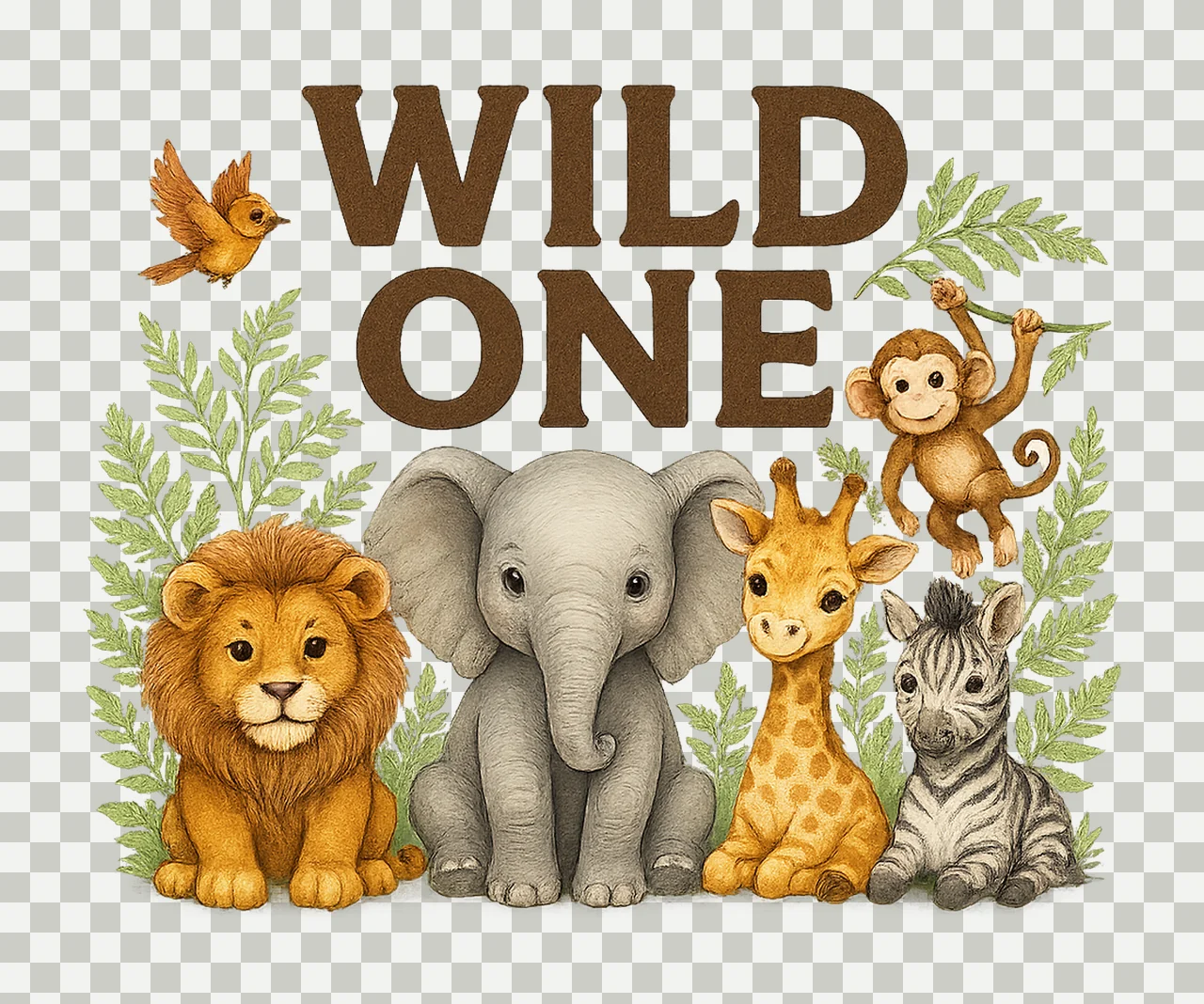 Safari Wild One Birthday Watercolor Jungle Animals Kids transparency and detail preview thumbnail
