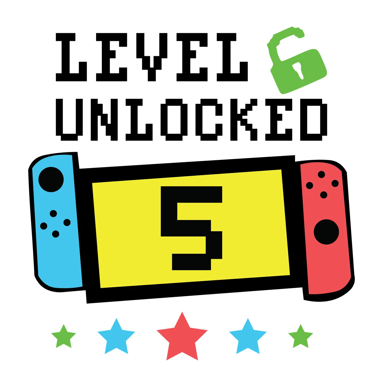 Level 6 Unlocked Text Banner Graphic lock stars black Variation