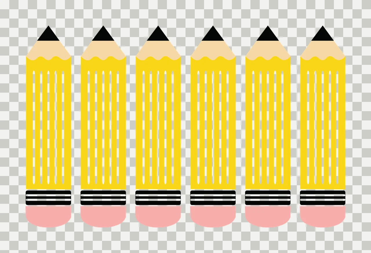 Pencils With Tips And Erasers In Yellow transparency and detail preview thumbnail