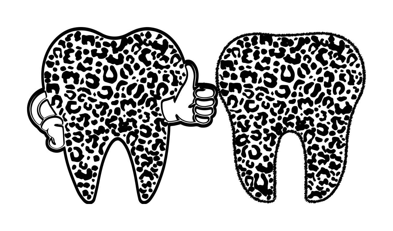 Tooth Two Teeth Black And Spotted Patterns side by side solid