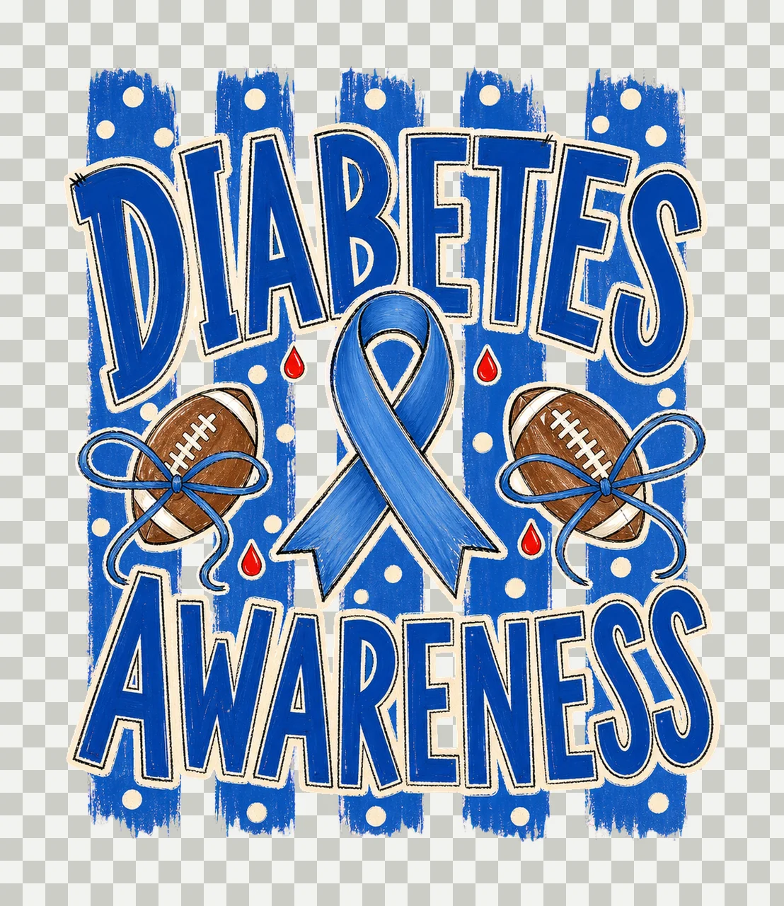 Preppy Football Diabetes Awareness Blue Variation B transparency and detail preview thumbnail