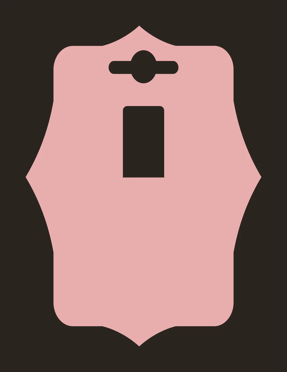 Display card Illustration with hanging cutout, rectangular opening, ornate border and blank card in pink and white contrast preview thumbnail