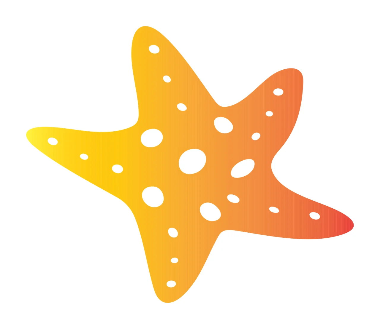 Starfish Illustration with five arms, white spots and gradient shading in yellow and orange