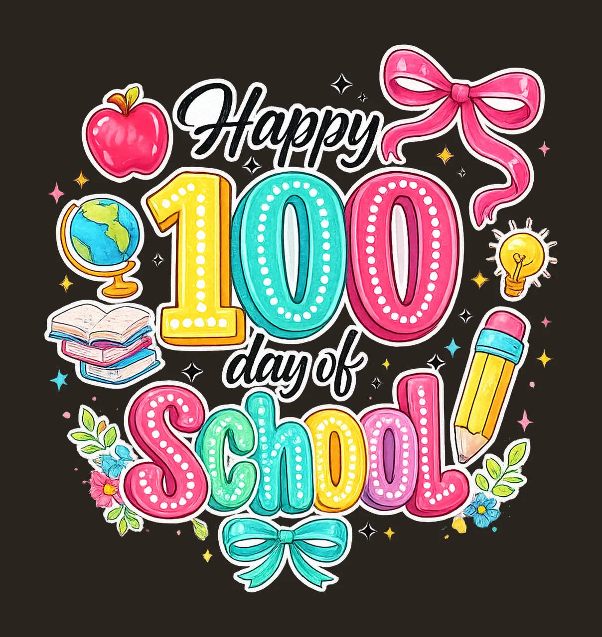 Happy 100 Days of School 100 Days of School Teacher Digital contrast preview thumbnail