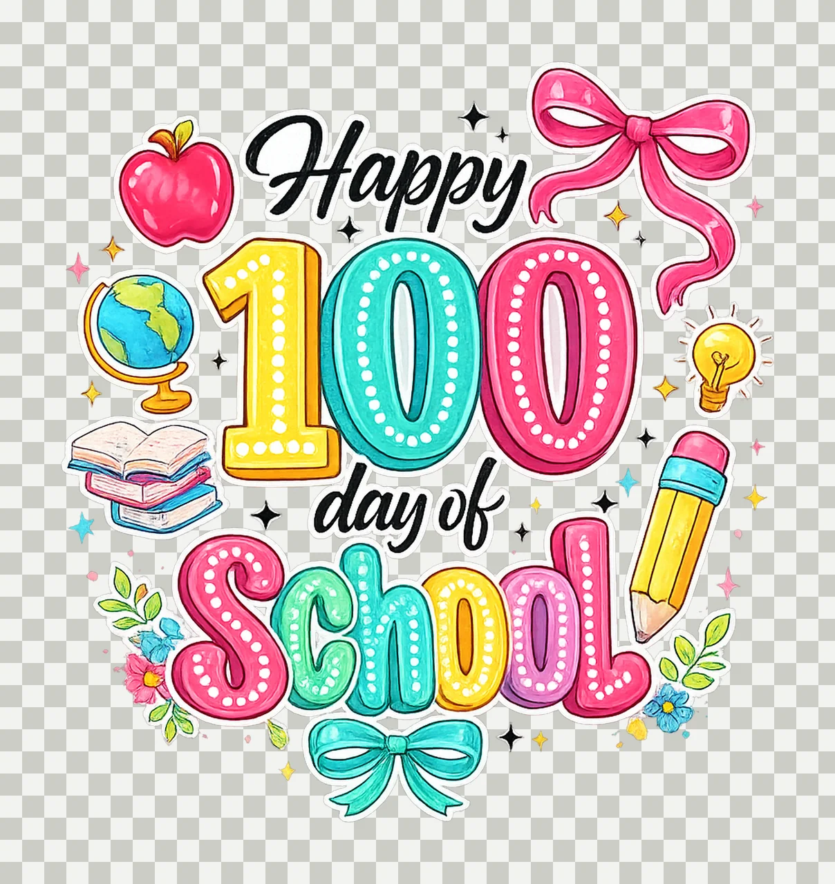 Happy 100 Days of School 100 Days of School Teacher Digital transparency and detail preview thumbnail