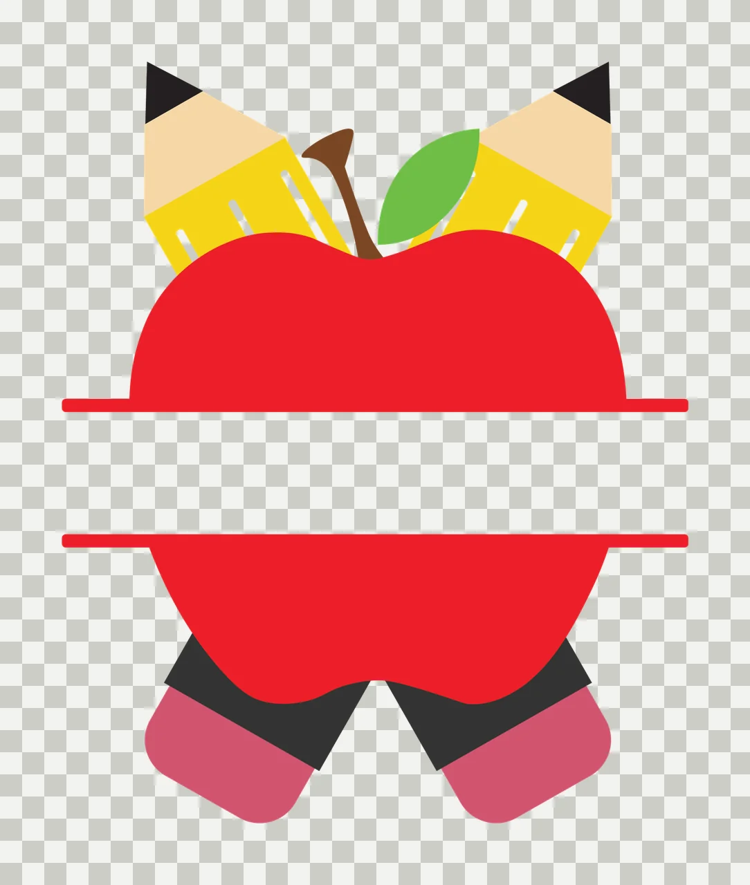 Apple With Pencil Cross Monogram red two pencils split bar transparency and detail preview thumbnail