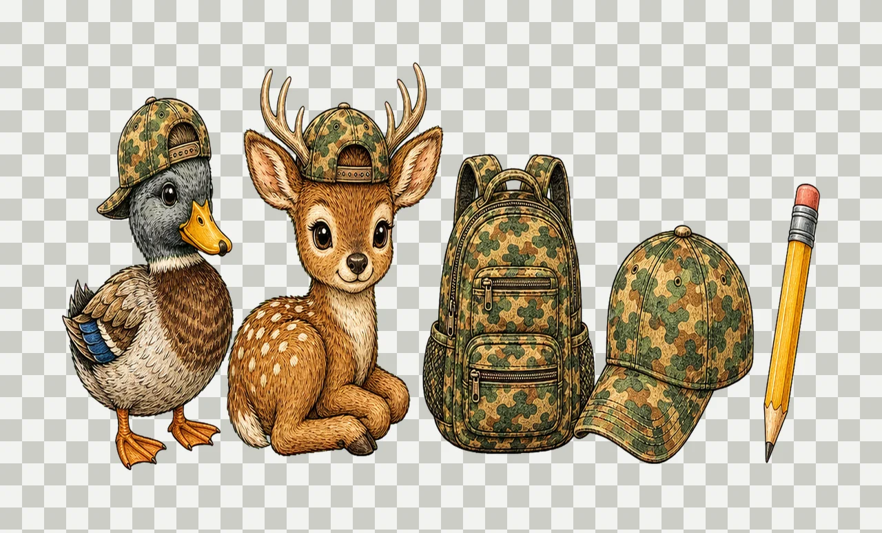 Recess Deer Duck School Doodle Kids sublimation Variation B transparency and detail preview thumbnail
