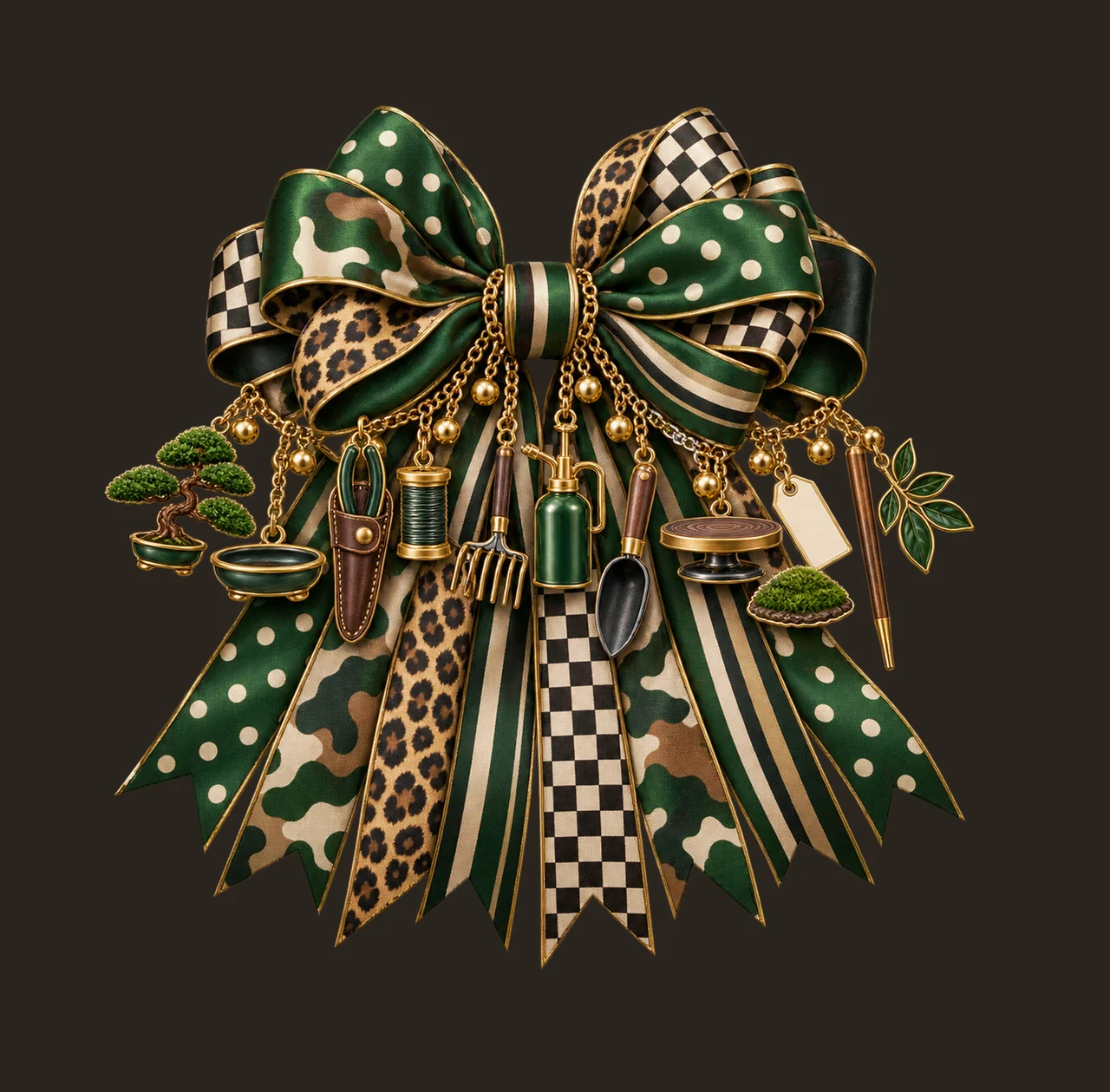 Bonsai Artist Bow Charm PNG, Gold Chain Charms, Transparent Sublimation Design, Digital Download contrast preview thumbnail