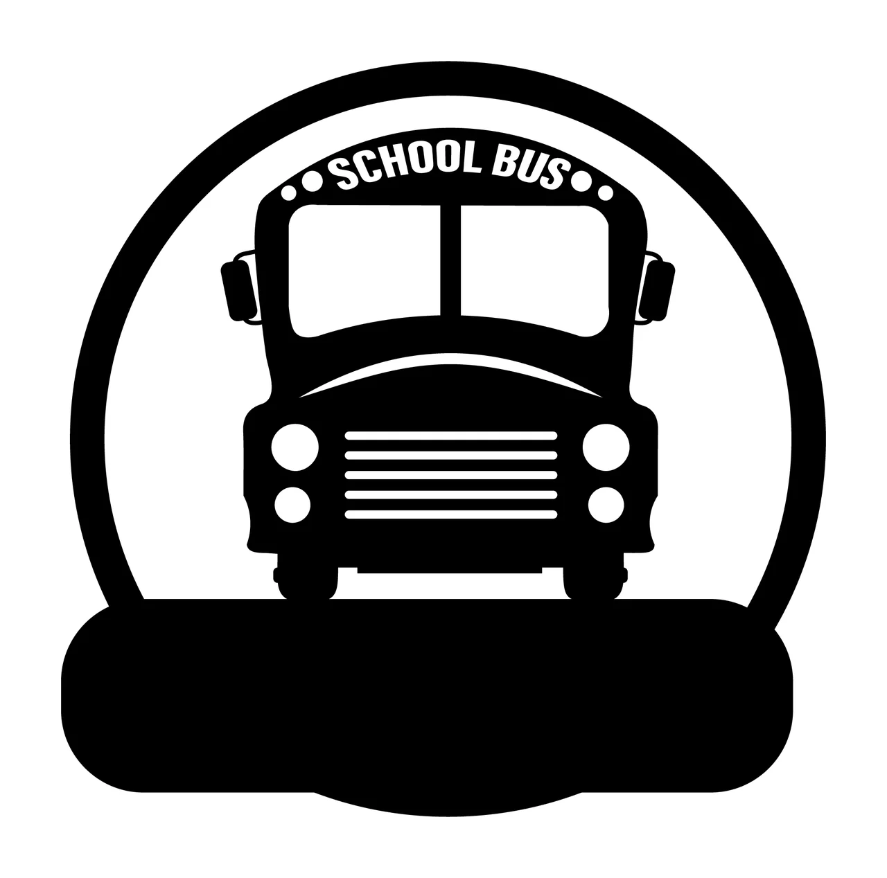 School Bus With Circle And Banner In Black