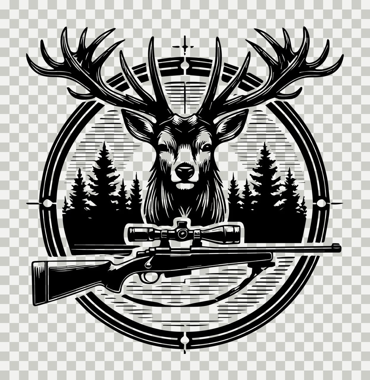 Hunting Deer Head With Rifle Scope Illustration viewing antlers transparency and detail preview thumbnail