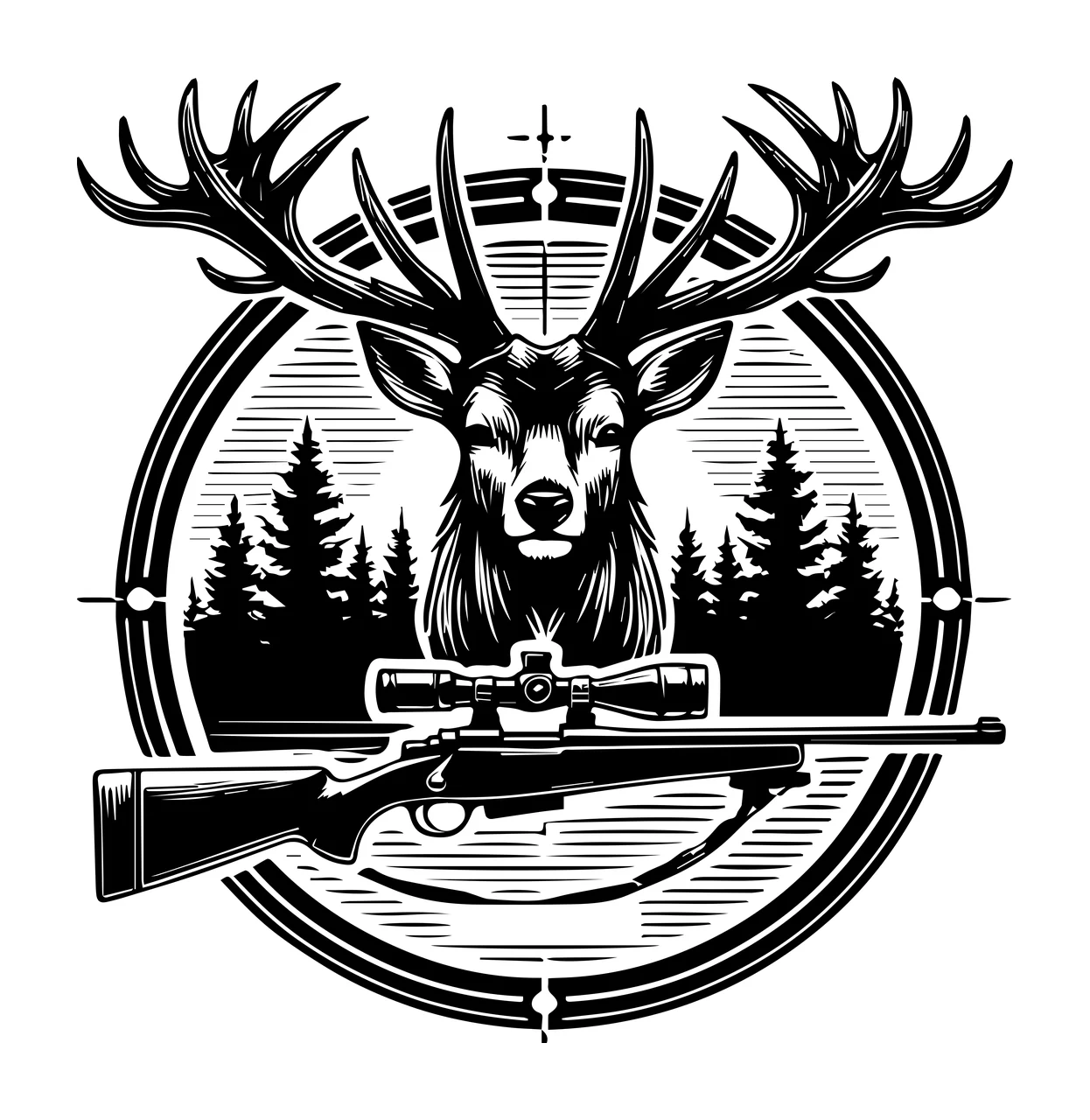 Hunting Deer Head With Rifle Scope Illustration viewing antlers