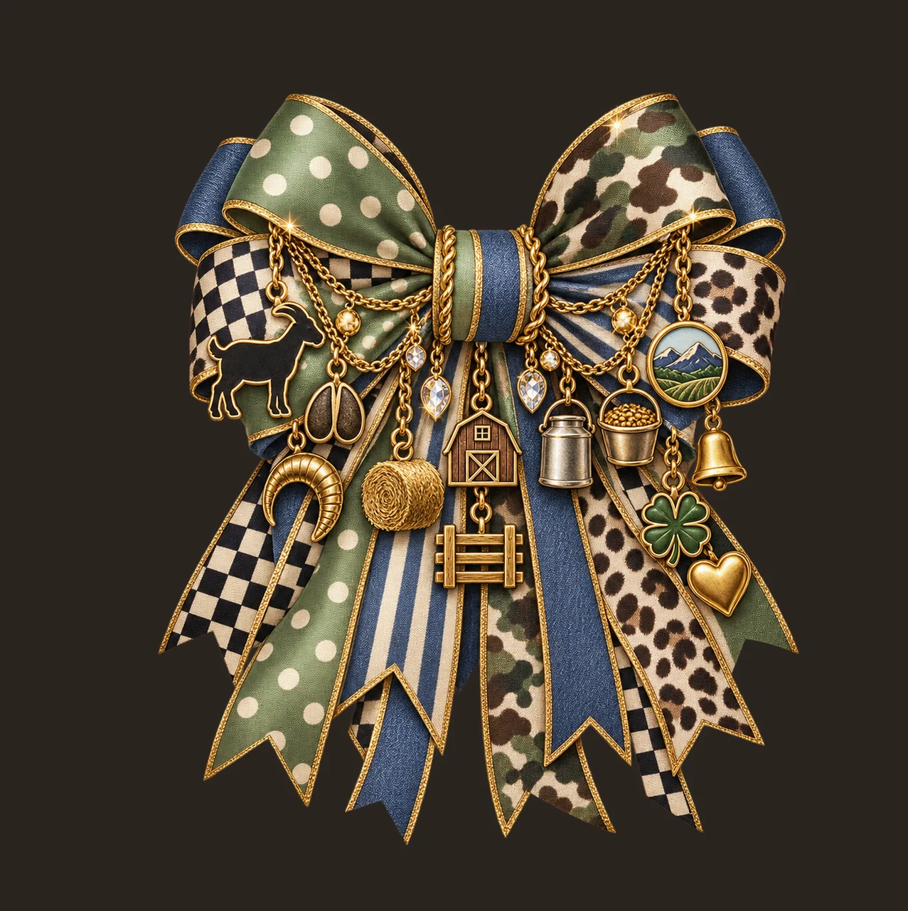 Goat Lover Bow Charm PNG, Themed Gold Chain Charms, Coquette Ribbon Sublimation Design, Transparent Digital Download contrast preview thumbnail