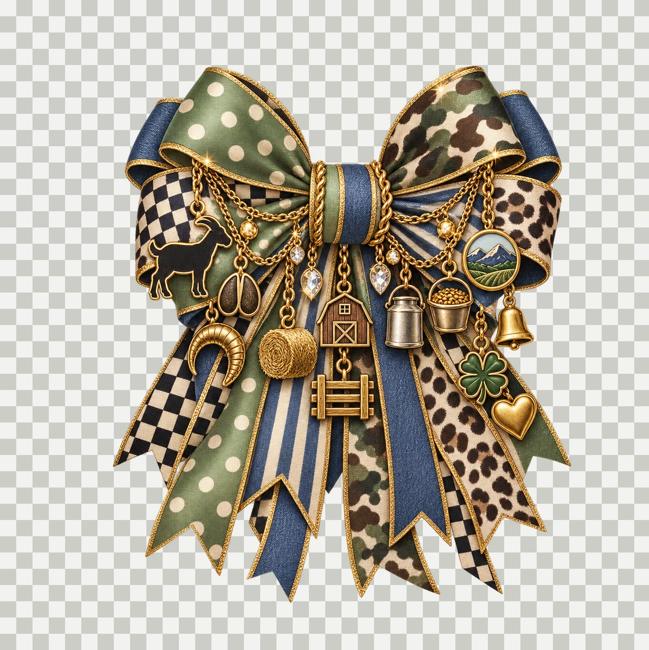 Goat Lover Bow Charm PNG, Themed Gold Chain Charms, Coquette Ribbon Sublimation Design, Transparent Digital Download transparency and detail preview thumbnail
