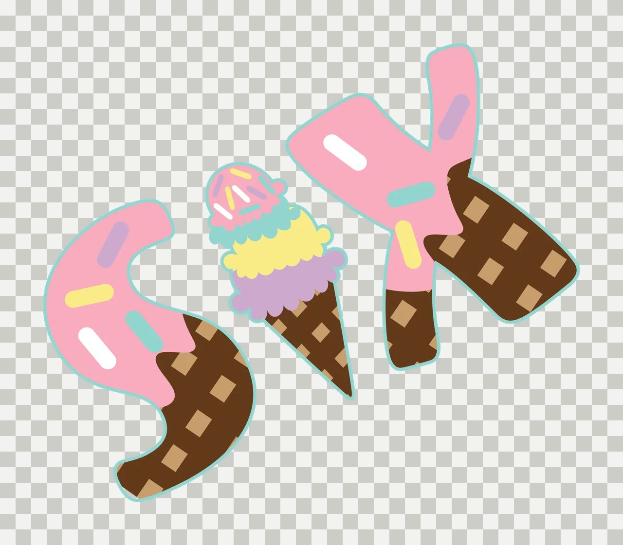 Ice Cream Six Lettering spelling letter S cone X silhouette transparency and detail preview thumbnail