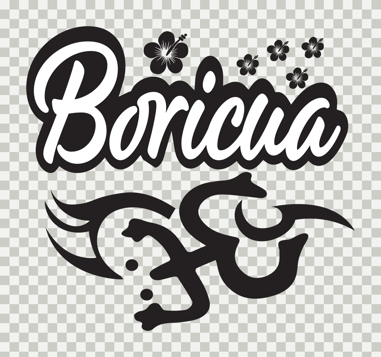 Surfboard Graphic With Hibiscus Flowers and tribal symbol black transparency and detail preview thumbnail
