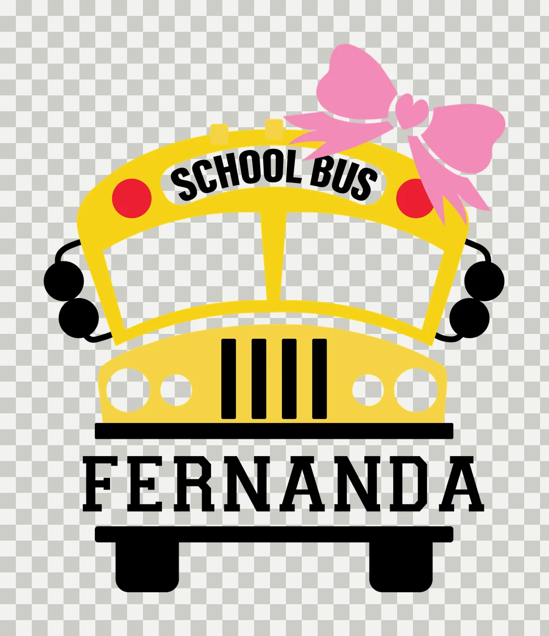 School Bus Fernanda With Bow labeling silhouette black white transparency and detail preview thumbnail