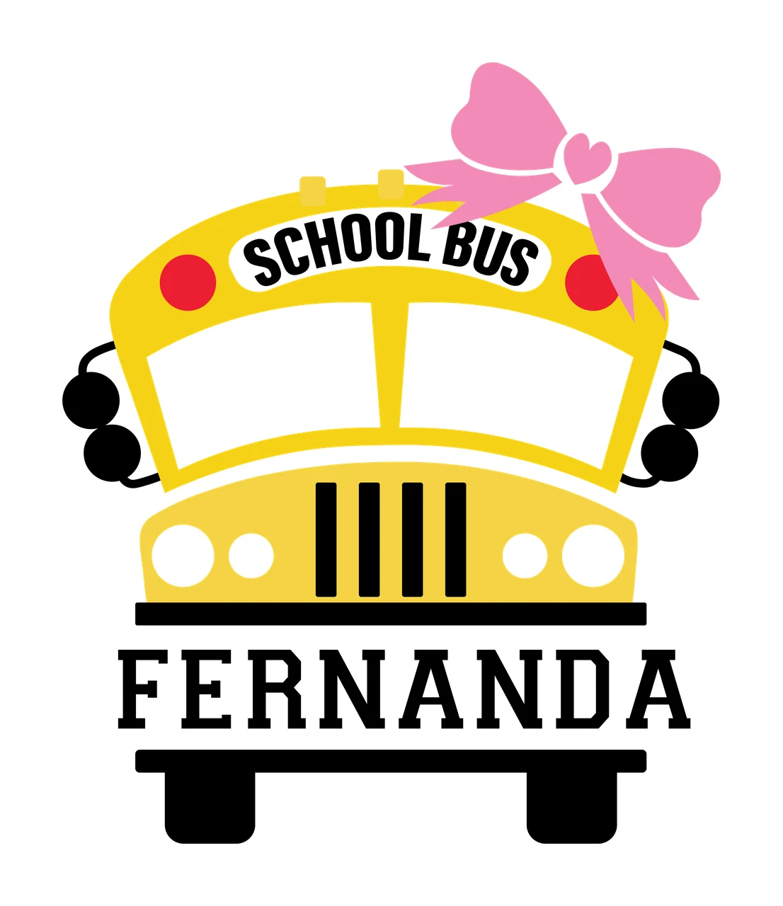 School Bus Fernanda With Bow labeling silhouette black white